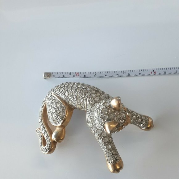Huge Vintage gold and diamond leopard Cat brooch Pin Swarovski Emerald eyes Cat - Picture 4 of 6